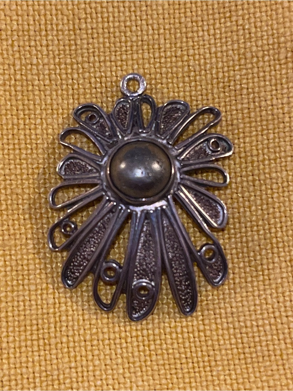 Vintage Cast Sterling Silver Daisy Sunburst Pendant Brutalist Modernist